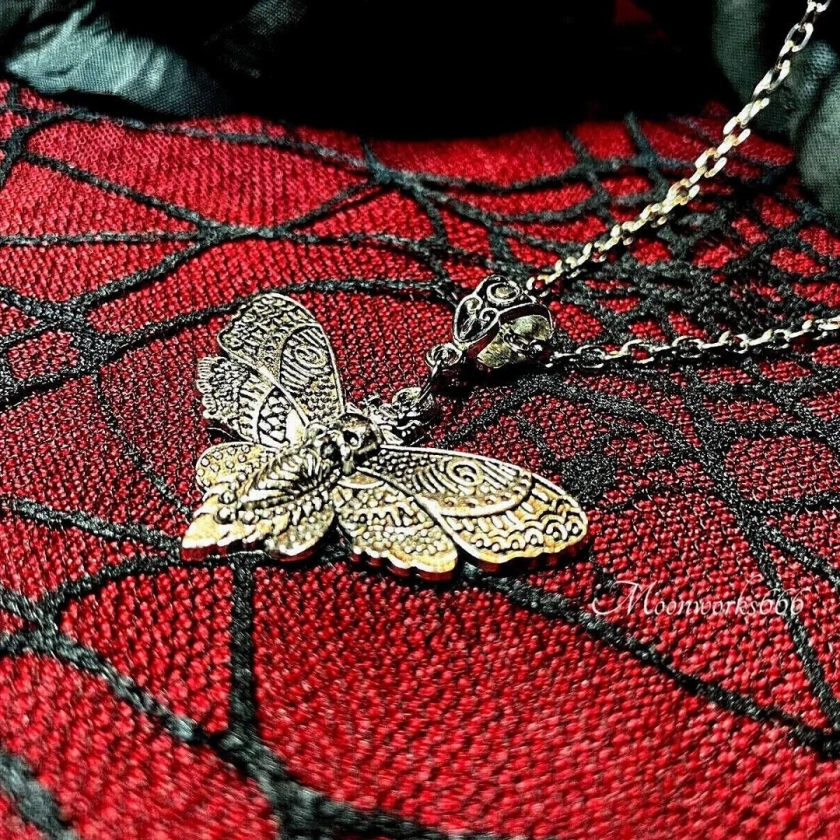 Gothic skull moth necklace, gothic necklace with moth pendant, gothic jewelry