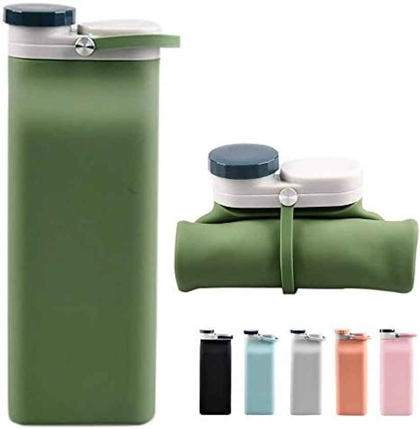 E-Senior Collapsible Water Bottle BPA Free - Foldable Water Bottle for Travel Sports Bottles with Triple Leak Proof Lightweight 20oz (Green)