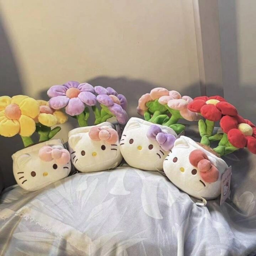 1 pièce Plante en pot en peluche Hello Kitty sous licence officielle, poupée Hello Kitty, cadeau pour fille, poupée de décoration de fleur, décoration de chambre à coucher salle de séjour bureau