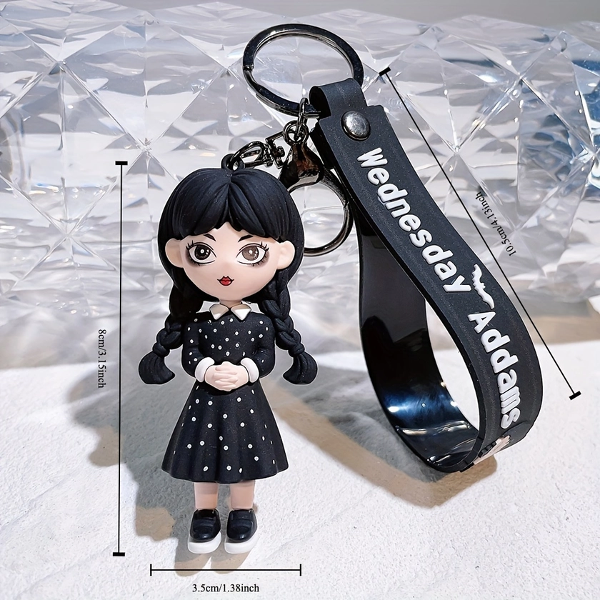 1pc Wednesday Family Keychain Cute Gothic Doll Key Chain Ring Bag Backpack Charm Car Key Pendant Friends Women Girls Gift