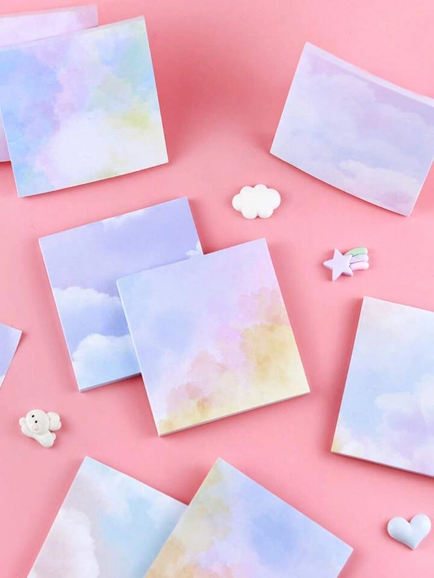 1book/50sheets Random Creative Colorful Starry Sky Sticky Notes Cheap & Beautiful Bright Colors Memo Pad Basic & Style Notepad