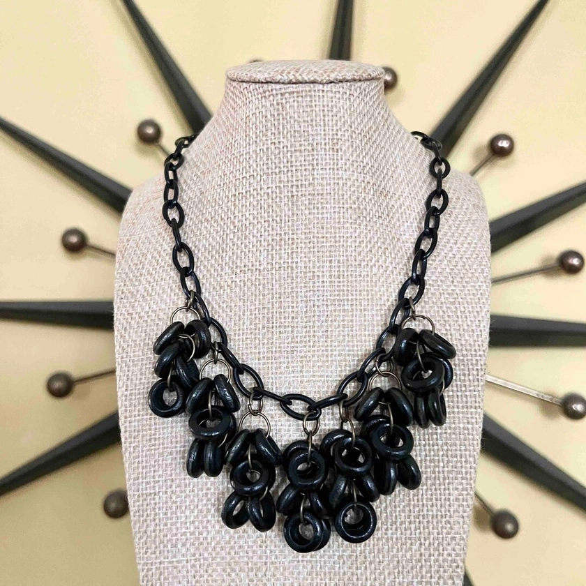 Black Wooden Necklace, Handmade Necklace ,bakelite Jewelry Inspired, 1940s 1950s Style by Mrs Polly's Lucite - Etsy