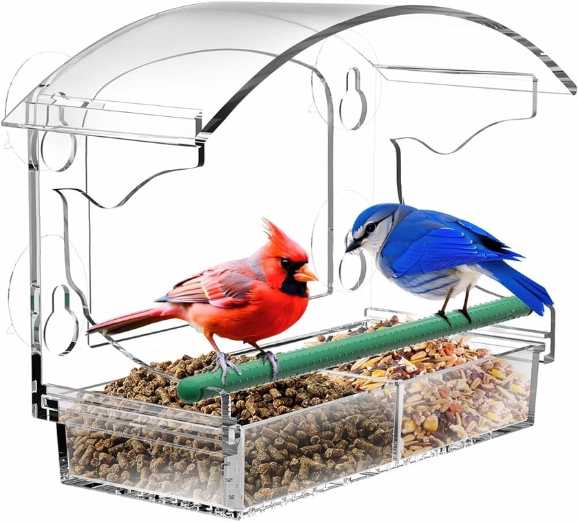 Window Bird Feeders with 4 Strong Suction Cups and Detachable Seed Tray for Small Birds only, BPYOT Acrylic Clear Bird Feeders are Unique Gardening Gifts for Elderly Grandpa/Grandma/Grandparents : Amazon.co.uk: Garden