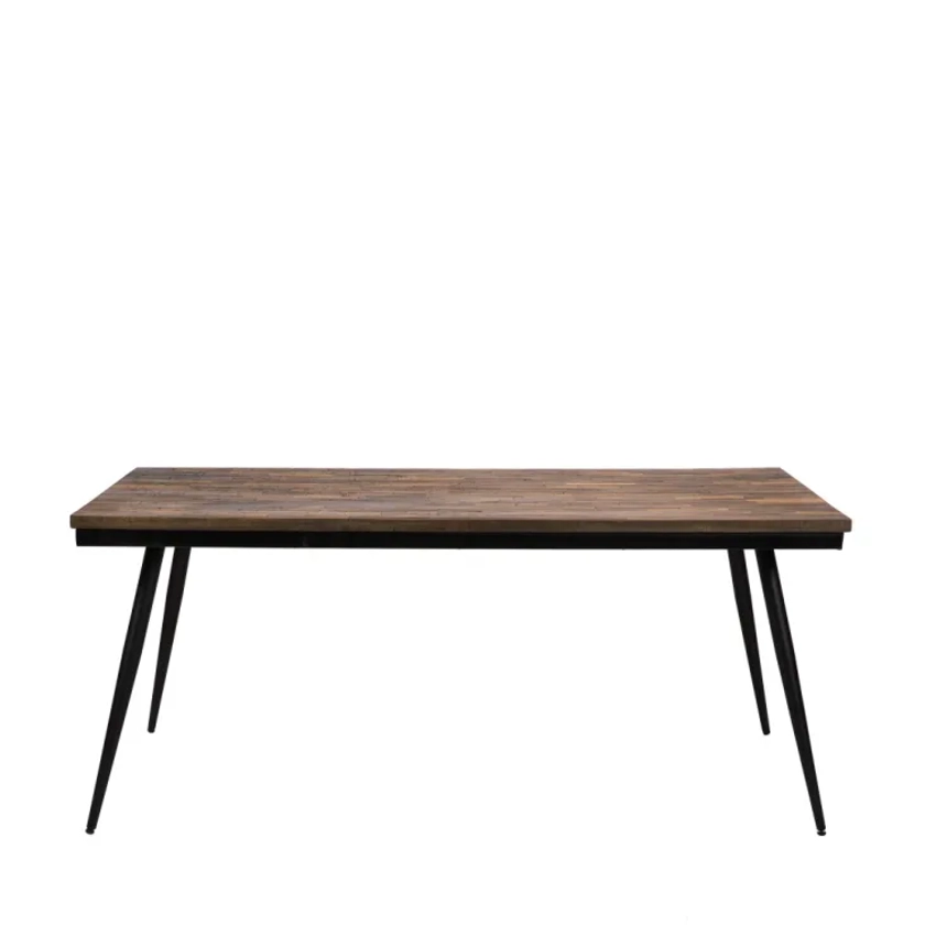 Table à manger en métal et teck recyclé 160x90cm bois foncé  et  noir