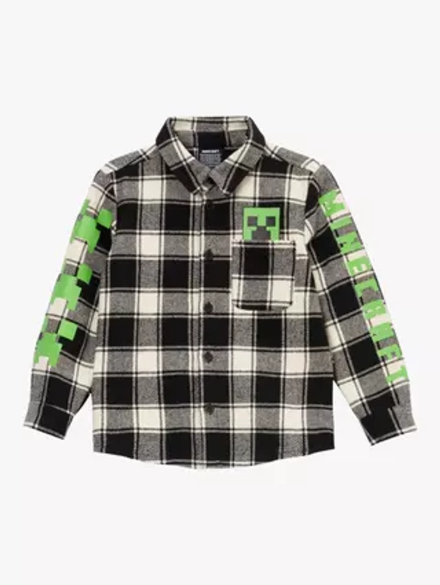 Angel & Rocket Kids' Minecraft Brushed Cotton Check Shirt, Black/Multi