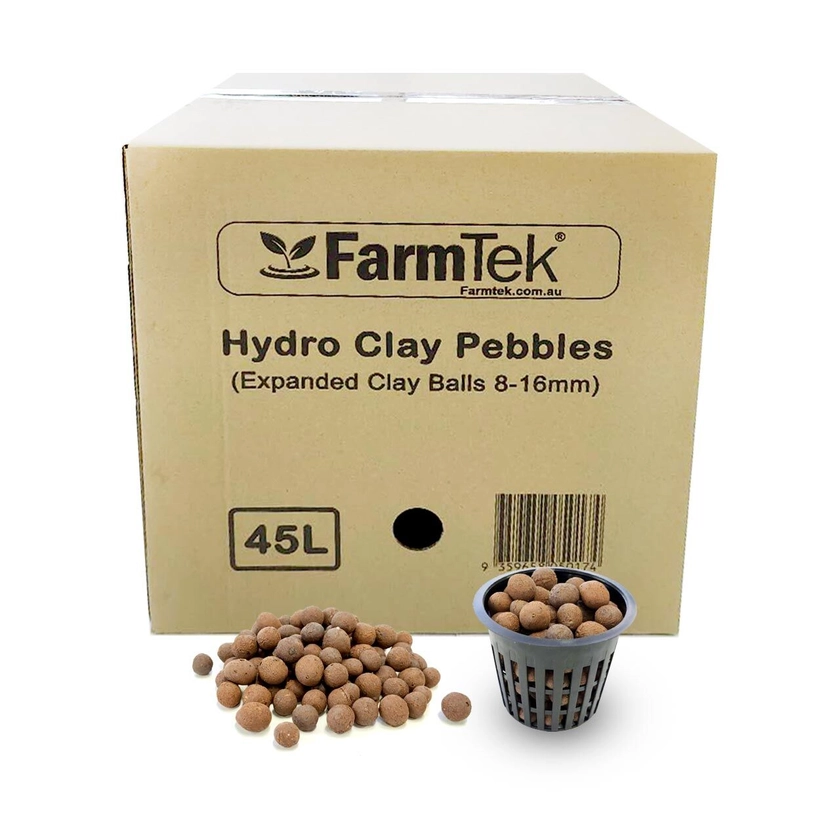Farmtek Expanded Clay Pebbles For Plants Hydro Clay Balls 8-16mm Mix 45L Pack