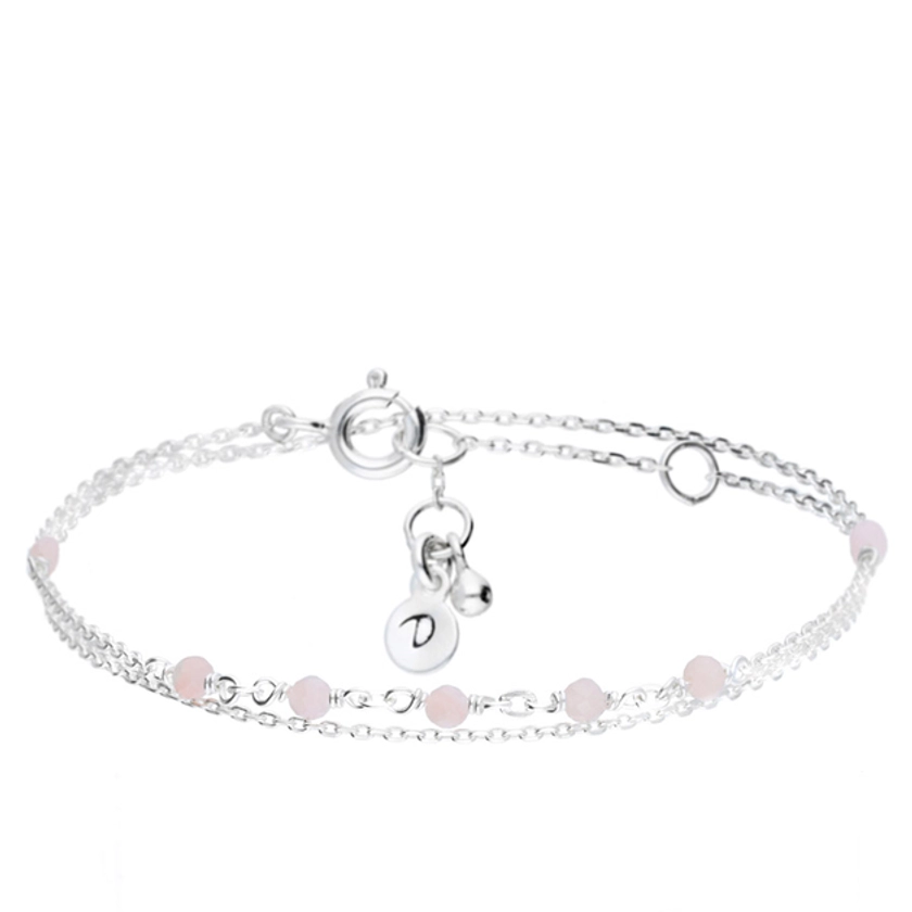 BRACELET DOUBLE CHAÎNE FINE 7 OPALINES ROSE