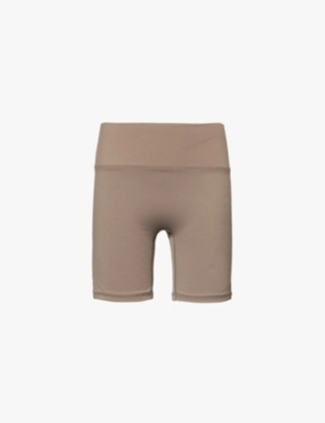 High-rise brand-embossed stretch-woven shorts