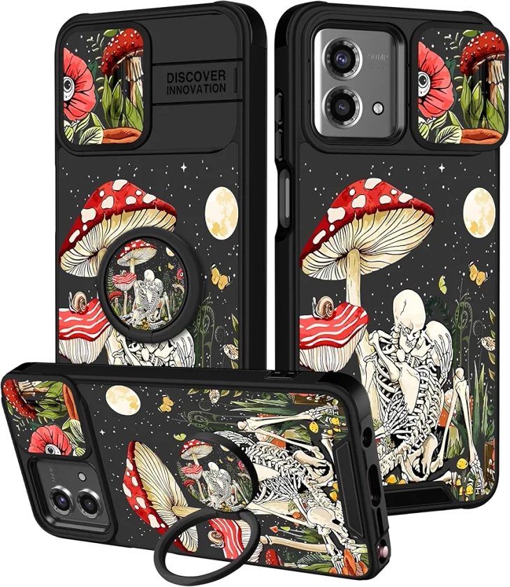 Funermei (2in1 for Moto G Stylus 5G 2023 Case Skeleton Skull for Women Cute Girls Phone Cover Gothic Spooky Pretty Fun Cool Unique Design with Camera Cover and Ring Stand for Moto G Stylus 5G Case