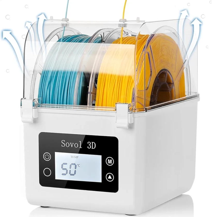 Sovol Filament Dryer 2024, 2 PTFE Seals Added to The Top of The Box，SH01 Filament Dehydrator Spool Holder, Keeping Filament Dry During 3D Printing, Compatible with PLA PETG TPU ABS Material