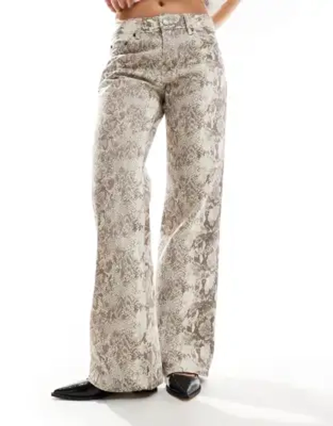 Stradivarius straight leg jean in snake print | ASOS