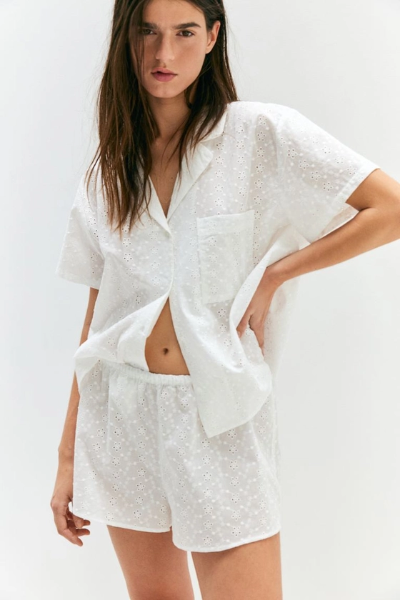 Pyjama avec broderie anglaise - Blanc - FEMME | H&M FR
