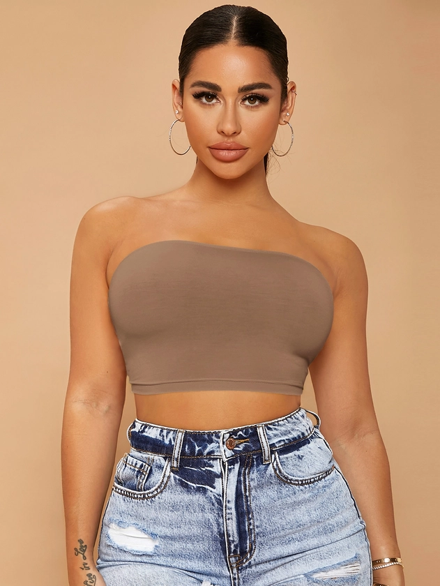 SHEIN Lace Up Backless Crop Tube Top