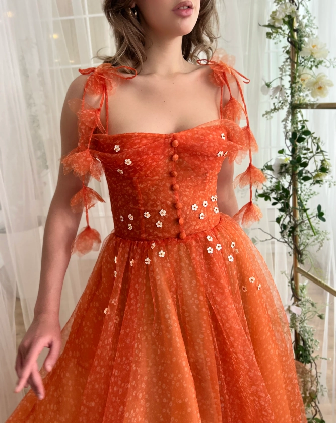 Tangerine Flair Midi Dress