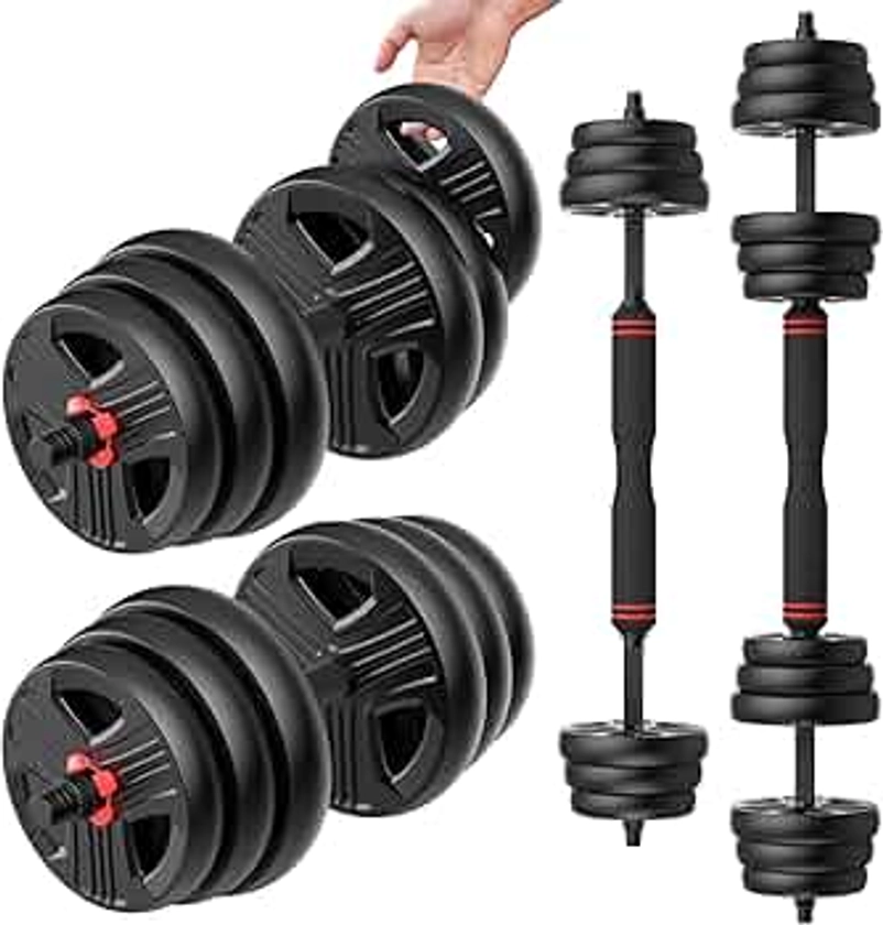 Adjustable Dumbbells Set, 20/30/40/60/80lbs Free Weight Set with Connector Use as a Pair of Weights or Barbell, Fitness Exercises for Home Gym Suitable Men/Women