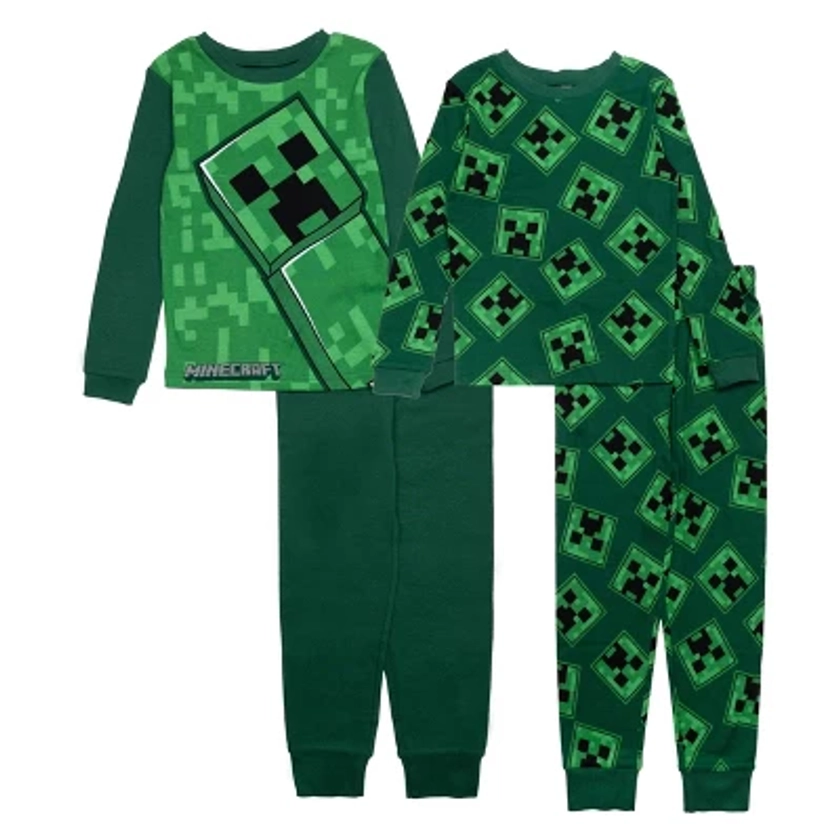 Minecraft Little Boys' 4-Piece Creeper Cotton Pajama Set, Green, 6