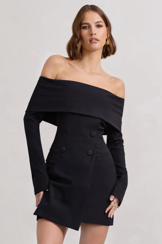 Tara | Black Bardot Tailored Blazer Dress