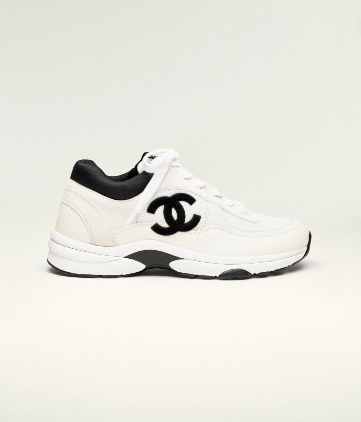 Sneakers - Mesh, suede calfskin & grained calfskin, white & black — Fashion | CHANEL