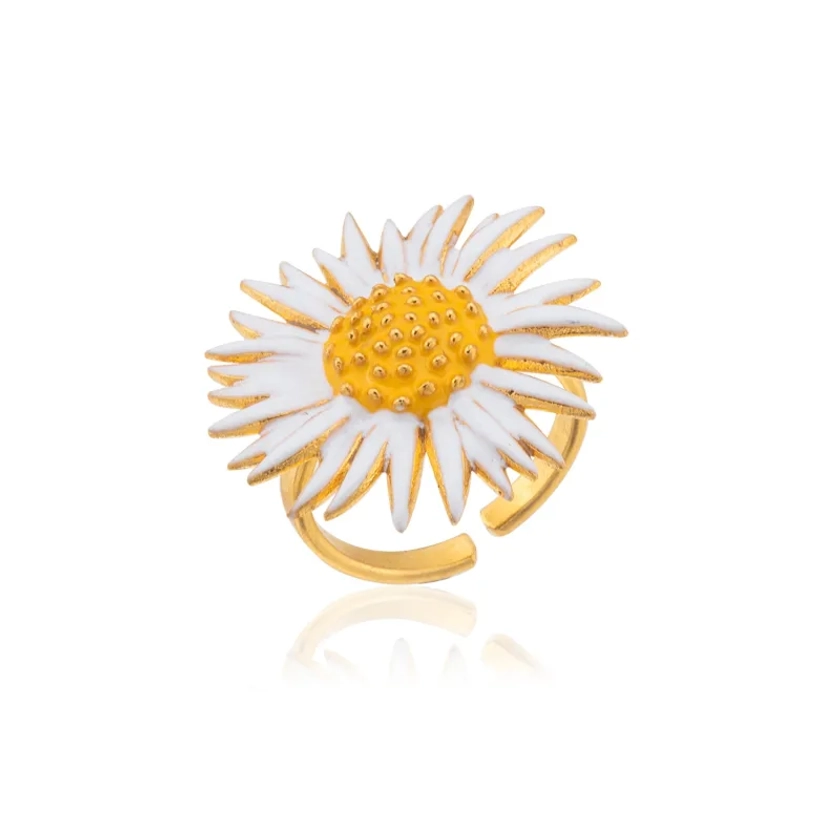 White Sunflower Adjustable Ring