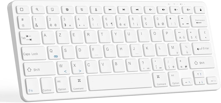 Clavier Sans Fil Bluetooth,Français Clavier Wireless Rechargeable,Clavier Numérique Résistant aux Éclaboussures, Clavier sans fil Ergonomique Silencieuses, Compatibles avec iOS/Windows/Android/PC/Mac