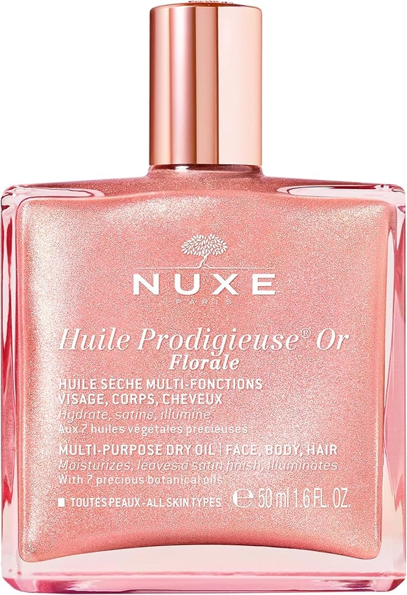 NUXE Huile Prodigieuse Floral Shimmering Multi Purpose Dry Oil for Face, Body & Hair. Luxurious Rose Gold Glow and Deep Hydration, 1.6 fl.oz.