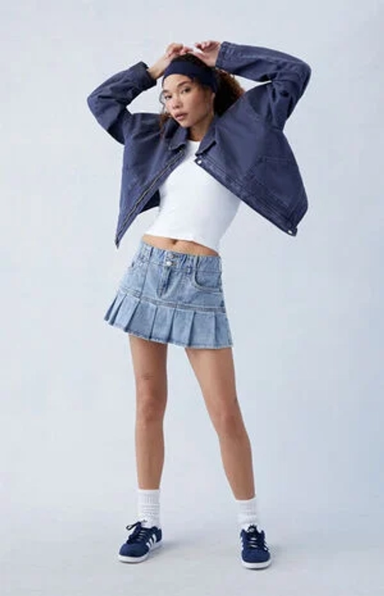 PacSun Eco Medium Indigo Pleated Low Rise Denim Mini Skirt 27 | PacSun
