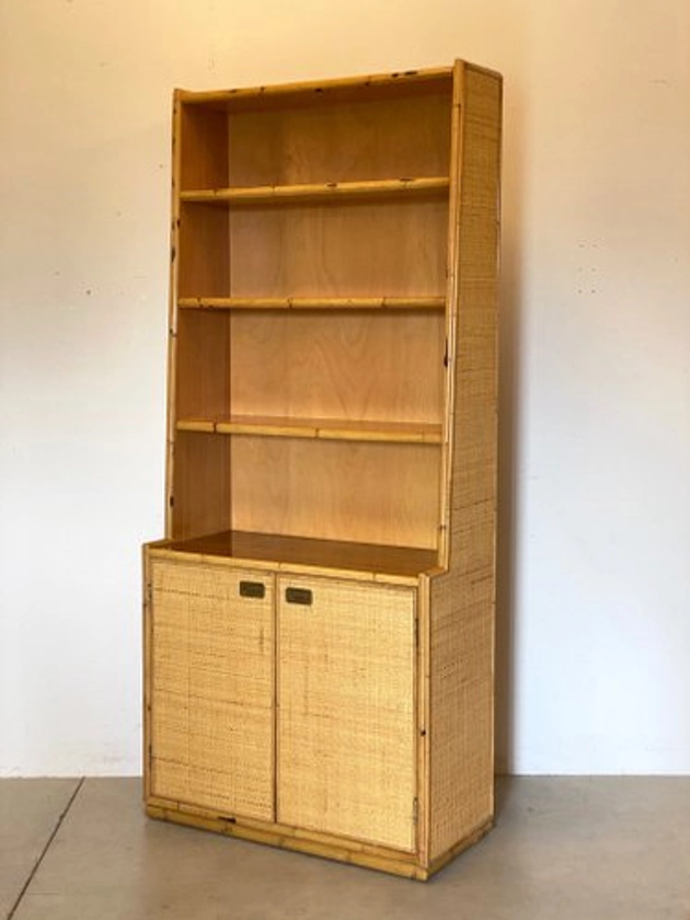 Wicker & Bamboo Bookshelf, 1970s