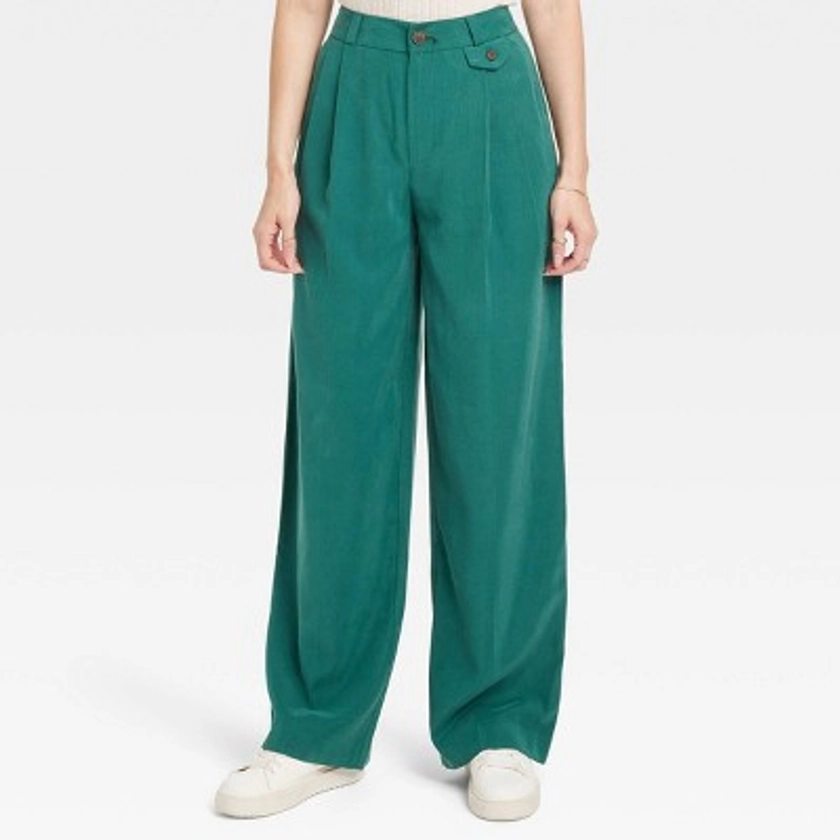 Women's High-Rise Relaxed Fit Full Length Baggy Wide Leg Trousers - A New Day™ Green 8