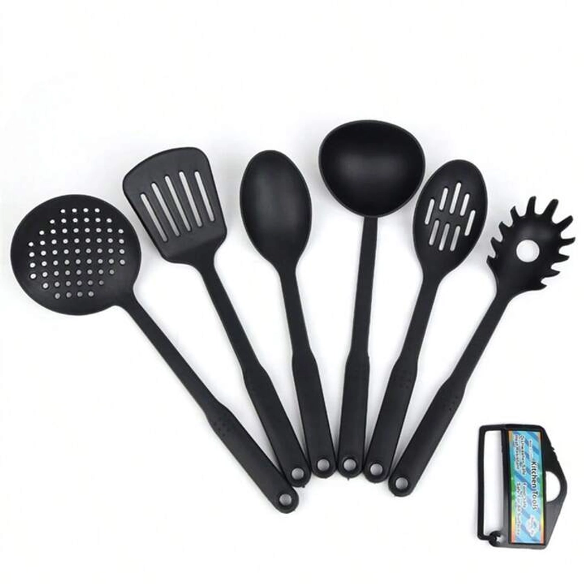 6pcs/set Plastic Nylon Integrated Kitchen Cooking Utensils Set With Non-stick Pan Spatula Spoon Tool