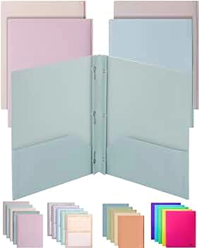 Mr. Pen- Plastic Folders with Pockets and Prong, 5 Pack, Muted Pastel Colors, Pocket Folders, File Fasteners, 2 Folder, Two