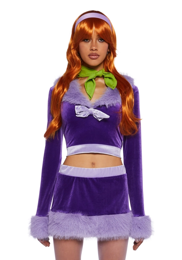 Sexy Womans Halloween Costume Daphne Scooby Doo 70s Cartoon Costume Set - Purple