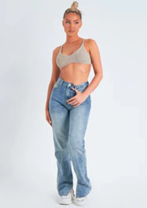 Ava Straight Leg Split Hem Jeans | Missy Empire