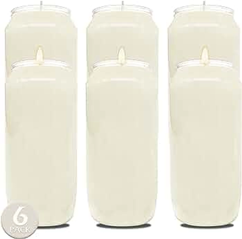 Hyoola 7 Day White Prayer Candles, 6 Pack - 6" Tall Pillar Candles for Religious, Memorial, Party Decor, Vigil and Emergency Use - Vegetable Oil Wax in Plastic Jar Container