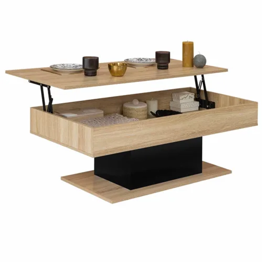 Table Basse Plateau Relevable Rectangulaire Eden Bois Et Noir - Table basse BUT