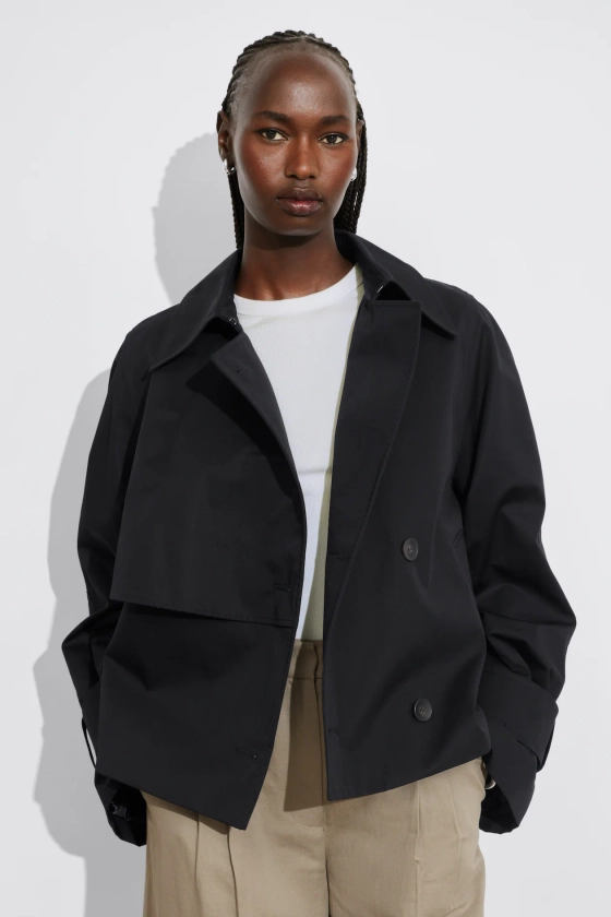 Short Trench Coat Jacket - Long sleeve - Cropped - Black - Ladies | H&M GB