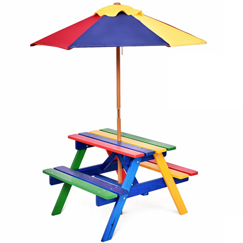 Kids Picnic Table Bench Set Children Activity Play Table w/ Umbrella on OnBuy