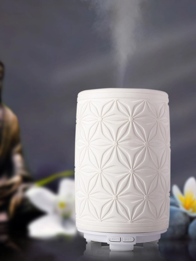 IRIS CELESTE White Textured Ultrasonic With 7 Colour LED Lights Ceramic Aroma Oil Diffuser