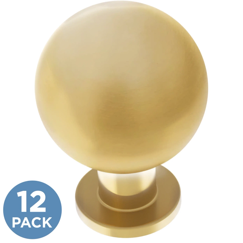 Brainerd Orb 1-1/8-in Brushed Brass Round Modern Cabinet Knob (12-Pack)