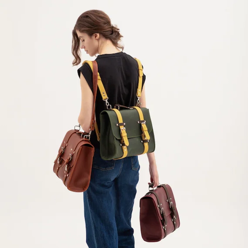 Briefcase backpack women, Womens briefcase bag, Laptop briefcase women, Backpack bag women, Convertible backpack crossbody, Satchel bag