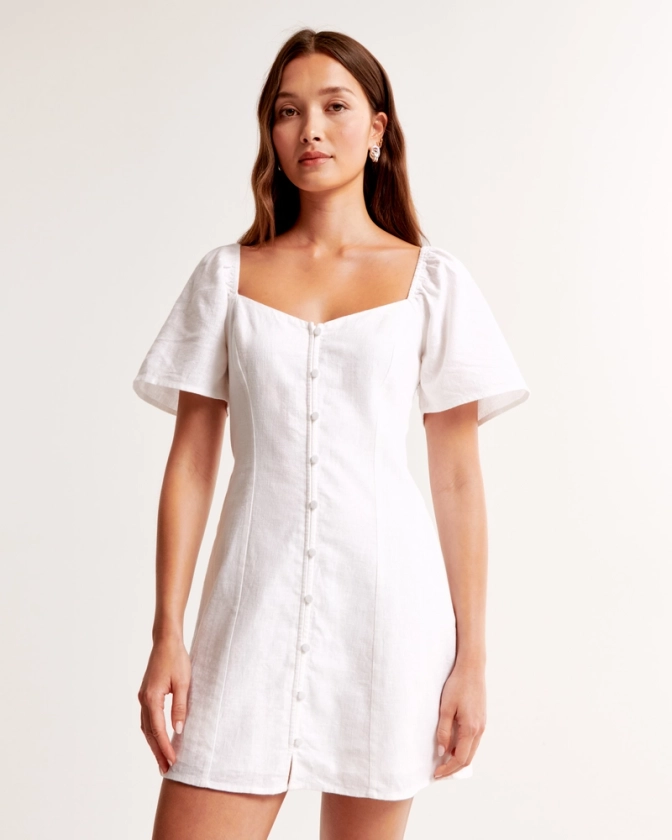 Women's Linen-Blend Button-Through Mini Dress | Women's Dresses & Jumpsuits | Abercrombie.com