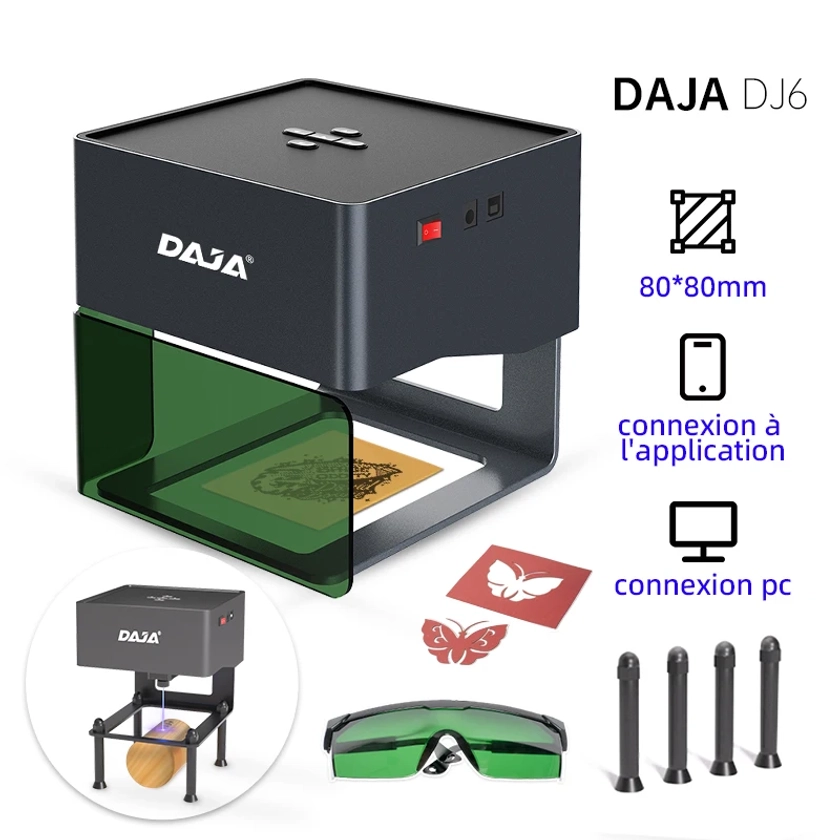 DAAlbanMini graveur laser portable, bricolage, machine Bluetooth, étiquette de chien peinte, papier, cuir, bois, logo en plastique, machine CNC