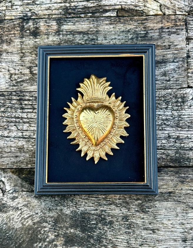 Cadre ex voto coeur flamme doré 18,5x14,5 cm - Etsy France