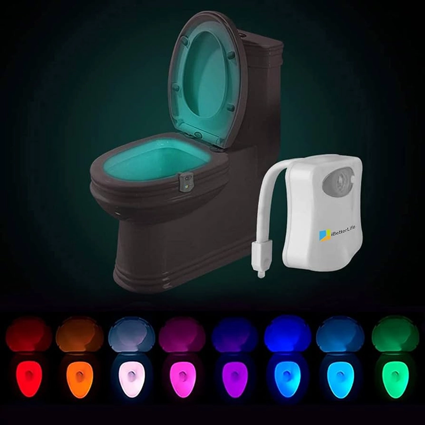 Toilet Night Light Motion Sensor - iBetterLife The Original 8 Color Changing LED Toilet Bowl Nightlight for Bathroom - Smart Unique Cool Gadget, Funny Ideal Gifts for Dad Teen Boys Girls Men Women