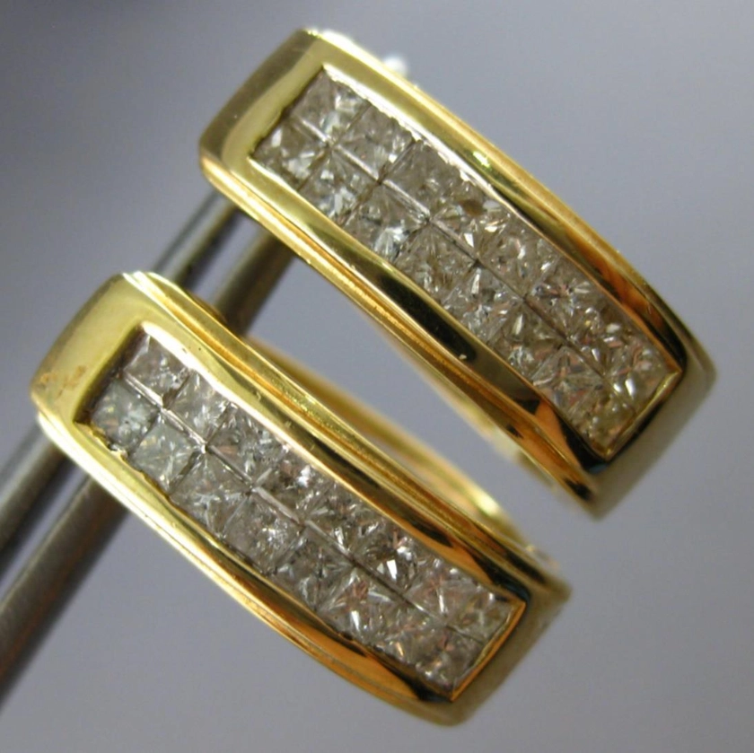 1.50CT DIAMOND 14KT YELLOW GOLD PRINCESS INVISIBLE HUGGIE HOOP HANGING EARRINGS