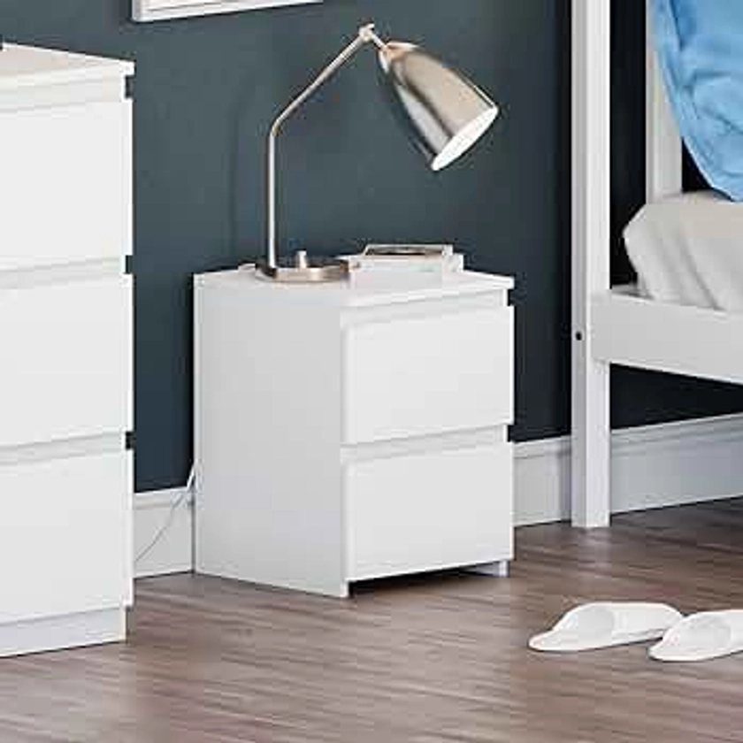 Vida Designs Denver 2 Drawer Bedside Chest (White), H: 40 x W: 29.5 x D: 29.5 cm