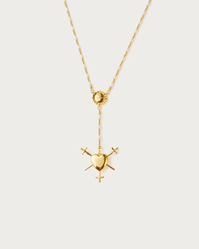 Three of Swords Rosary Necklace in Gold
