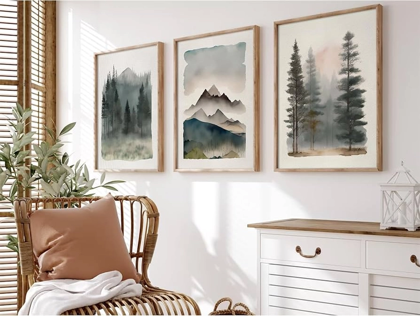 Mountain Forest Wall Art Decor Watercolor Landscape Canvas Pictures Natural Abstract Wall Art Painting Tree Forest Poster Prints Modern Artwork for Living Room Bedroom 16x24 Inch Unframed Set of 3