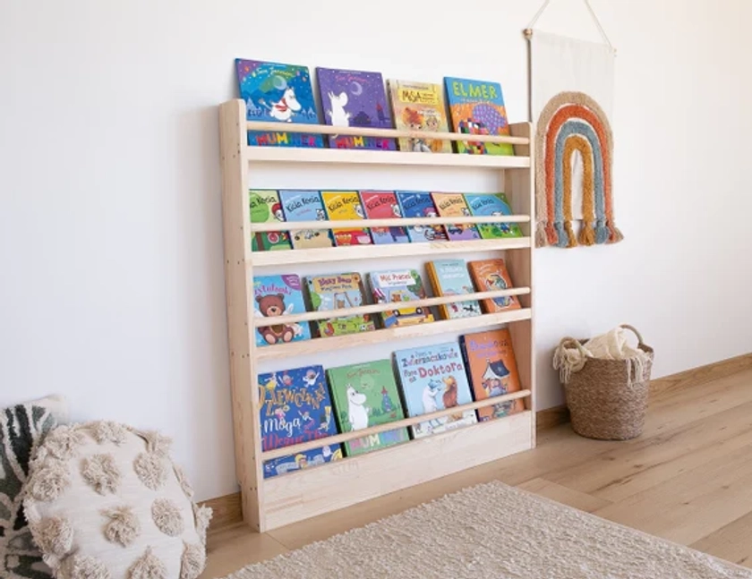 Wall-mounted display cabinet, Nursery bookshelf, Montessori bookshelf, Bücherregal, book storage, Kids room furniture, étagère à livres