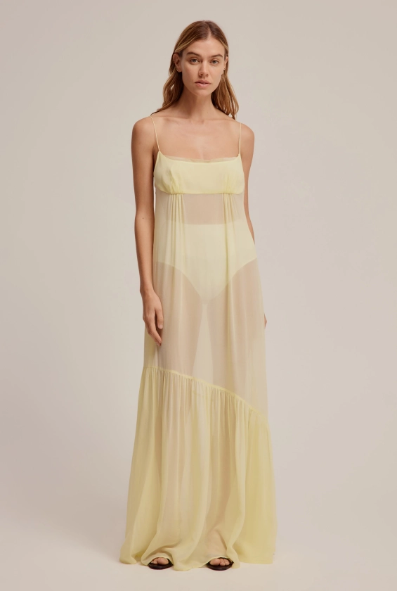 Venroy - Womens Sheer Panelled Bodice Dress in Dusty Yellow | Venroy | Premium Leisurewear designed in Australia