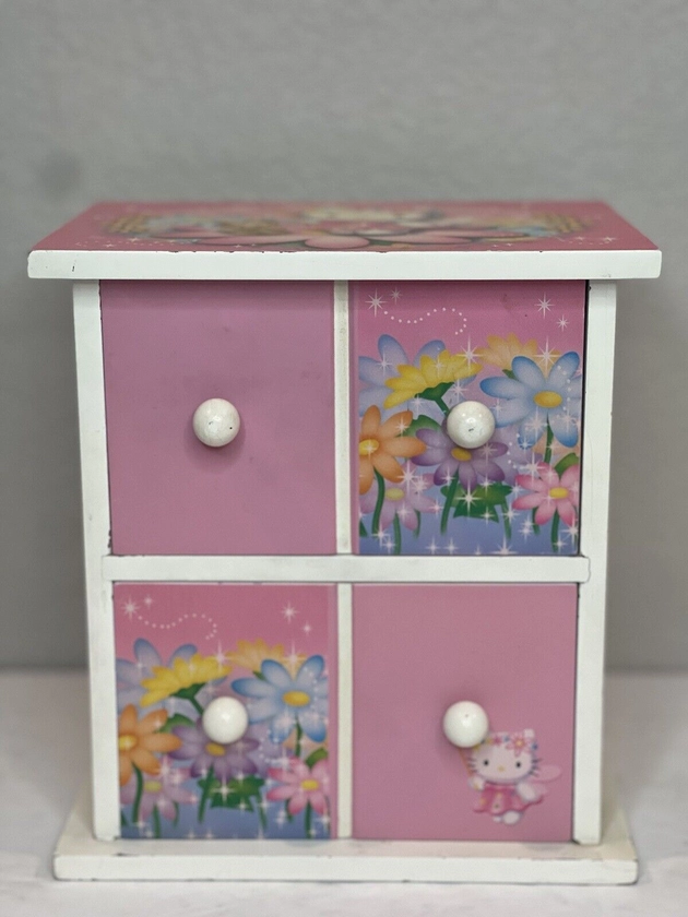 Hello Kitty Mini Wooden Dresser Jewelry Storage Accessories Box 2002 Sanrio RARE
